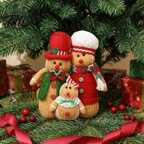 Soft Textured Christmas Figurines Plush Gingerbread Man Figures with Hat Scarf, Cute Stuffed Family Decorative Dolls for Trees of 3 Ornament