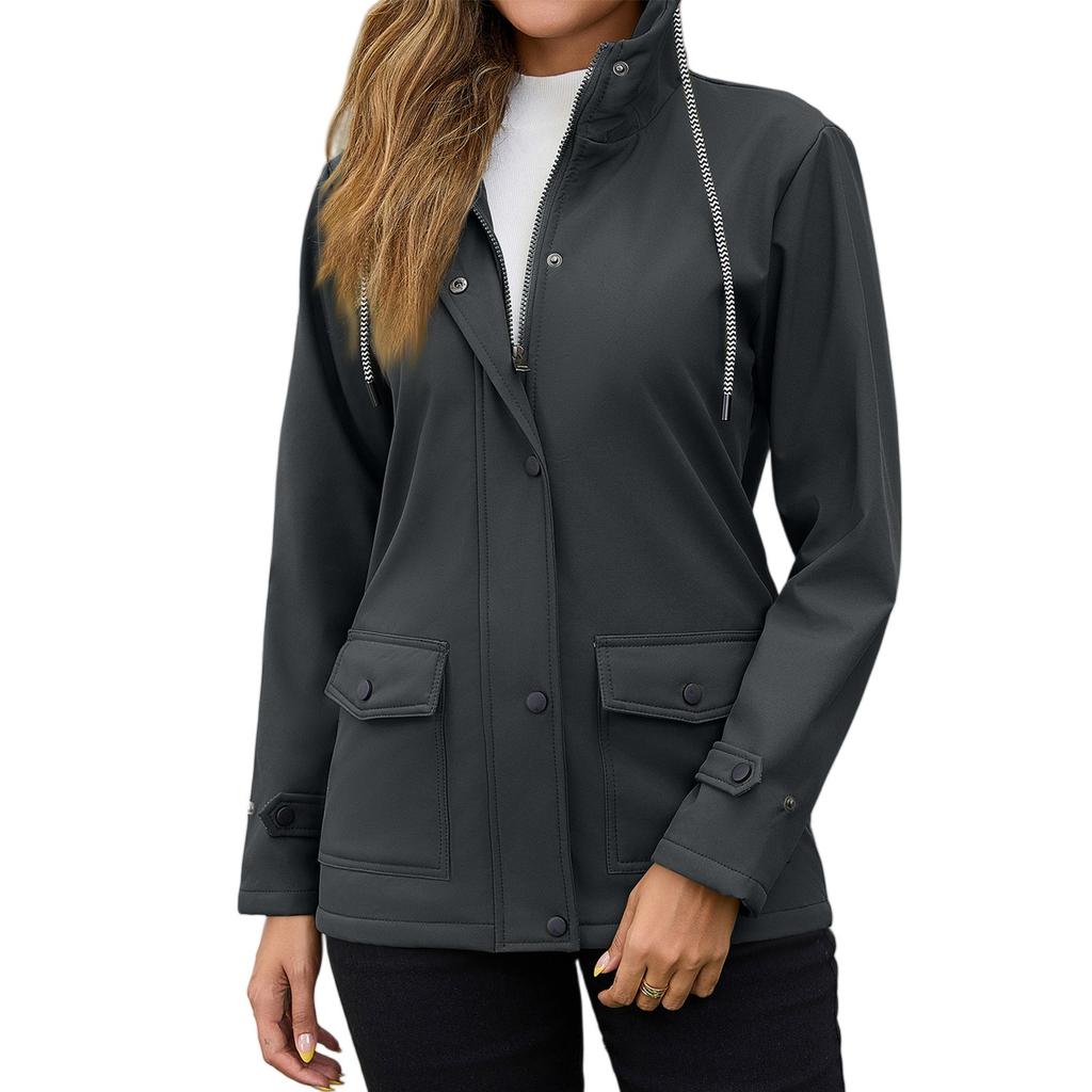 Womens Raincoats With Hood  Lightweight Outdoor Hooded Waterproof Windbreaker Solid Trench Coat Jacket Plus Size