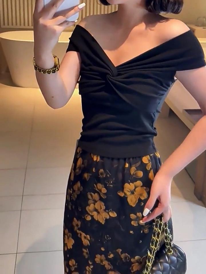 Retro Floral Slimming Fishtail Midi Skirt - Elegant Chiffon Hip-Hugging Design