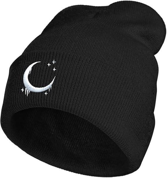 

Moon Star Embroidered Knit Hat For Winter Outdoor Riding And Warmth Black