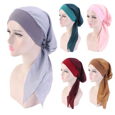 Women Bonnet Vintage Imitation Silk Solid Color Long Hair Lady Turbans for Sleeping