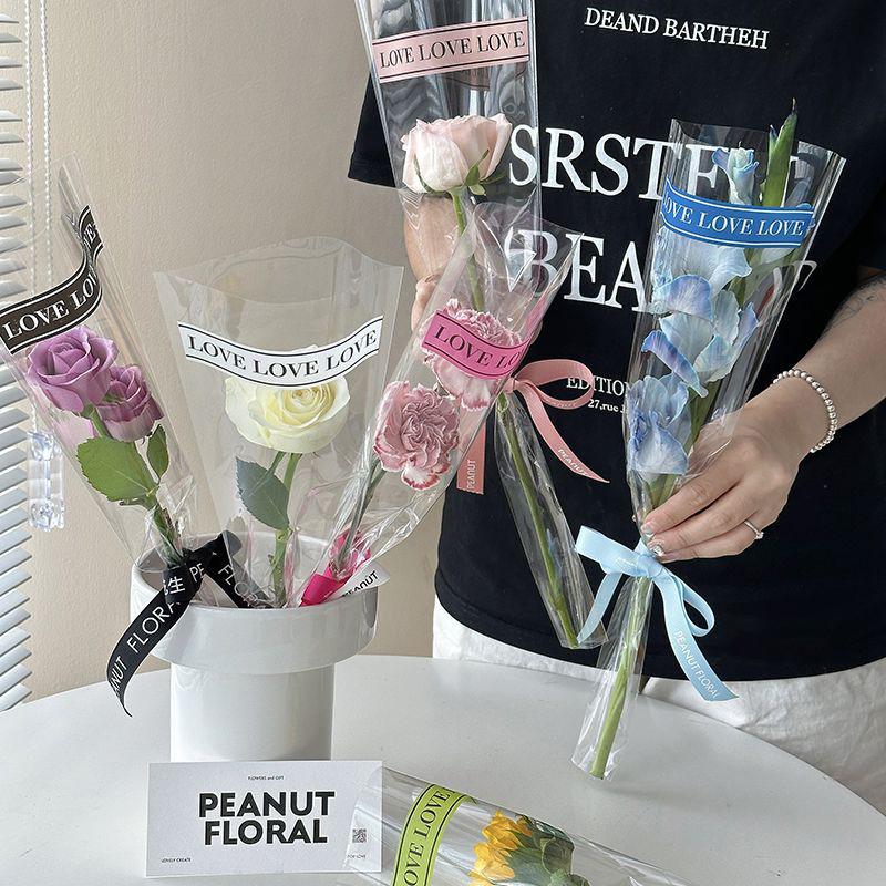 50Pcs Love Single Flower Bag Bouquet Packaging Rose Waterproof Flower Bag Wrapping Material Valentine'S Day Gift Packaging