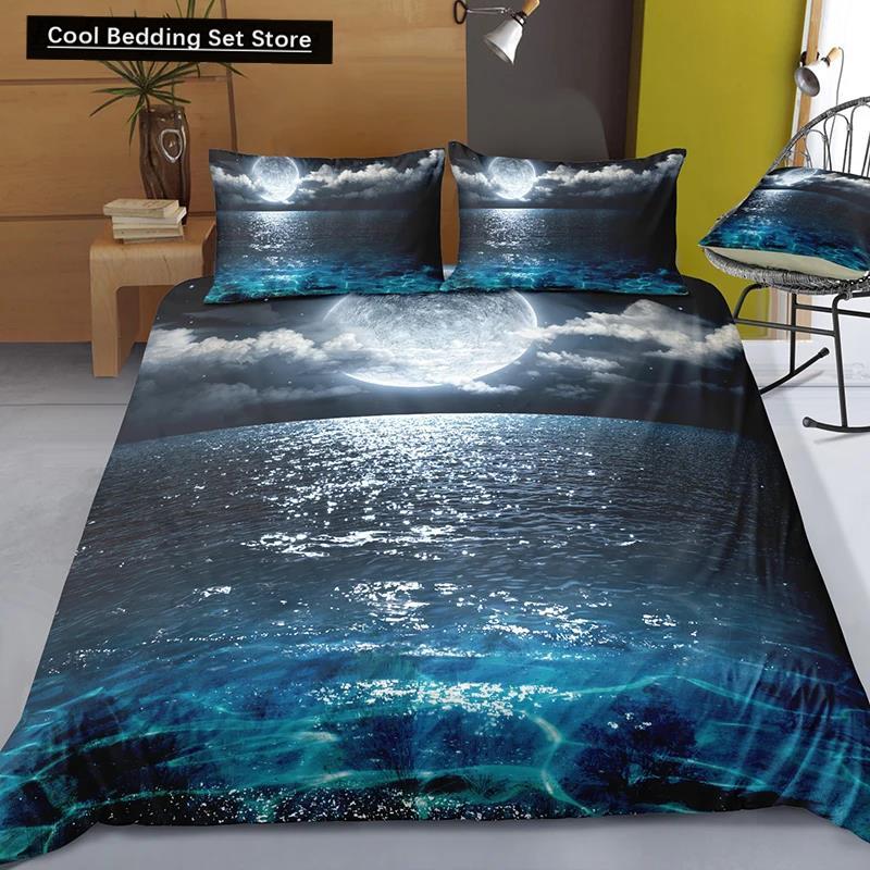 

Комплект постельного белья из 3 предметов с 3D-цифровой печатью, индивидуальное одеяло, пододеяльник, комплект с пейзажем, морской поверхностью, пляжем, домом, королевой, одеялом, наволочкой EU single(135x200cm)