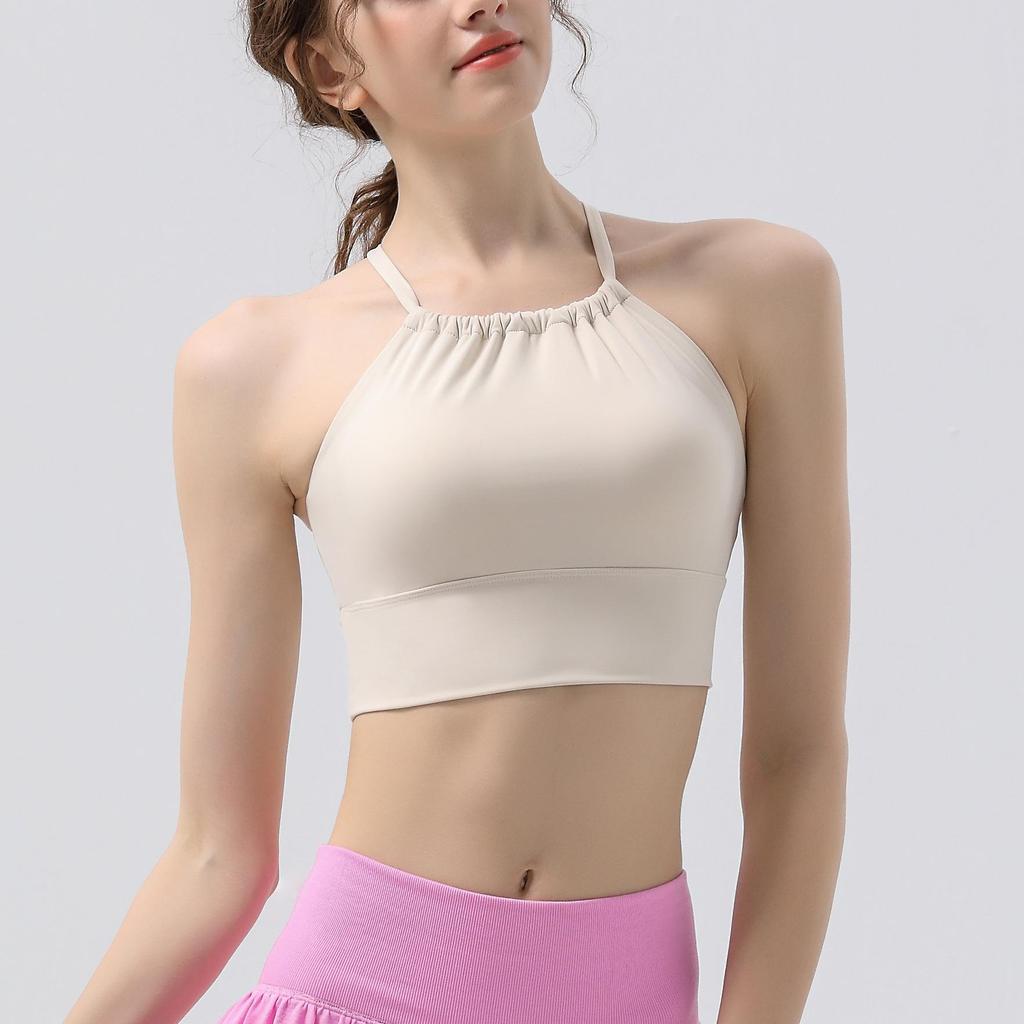 Summer Pleated Halter Sports Yoga Tank Top with Beautiful Back