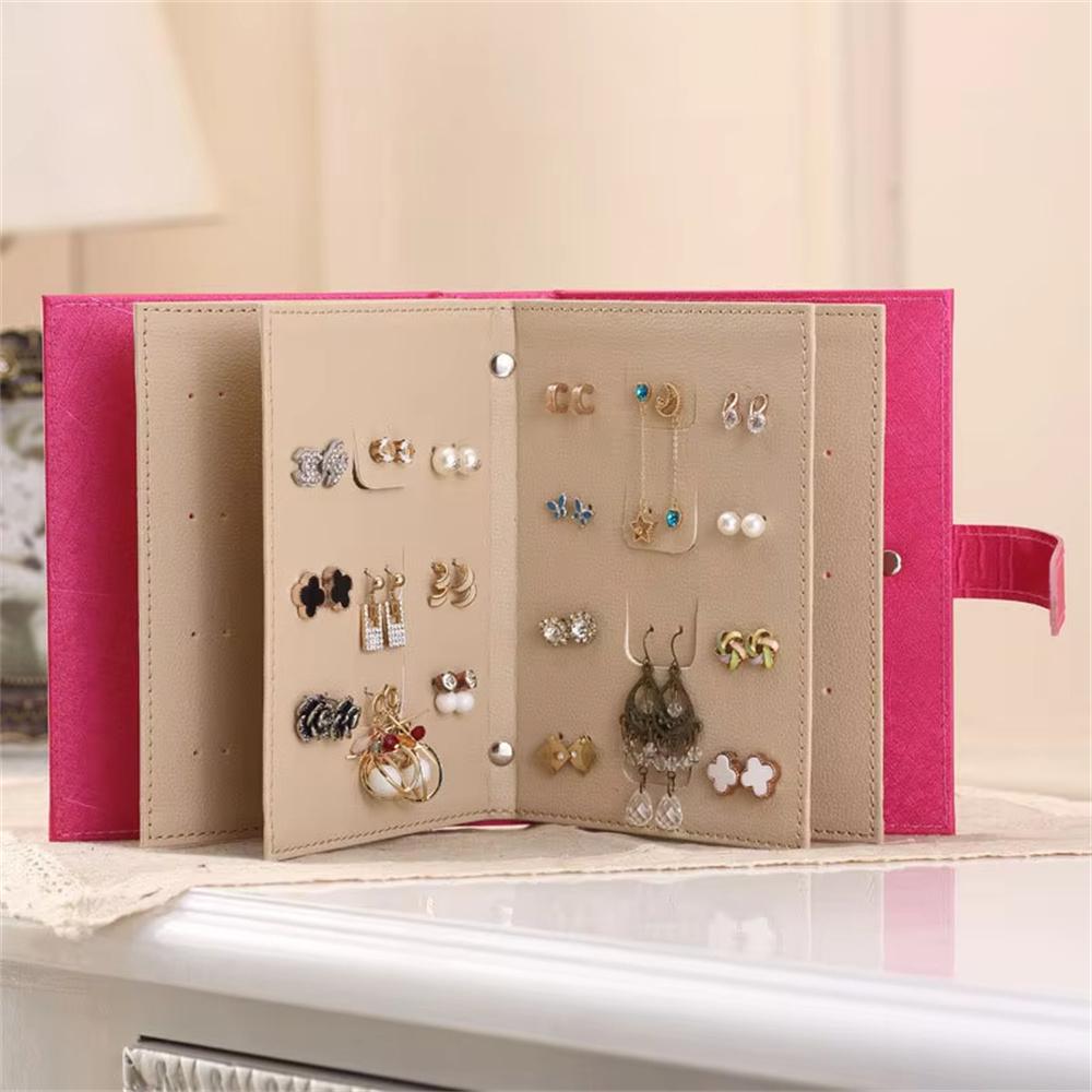 Portable Ear Studs Storage Case Jewelry Organizer Book Travel PU Leather Earrings Holder