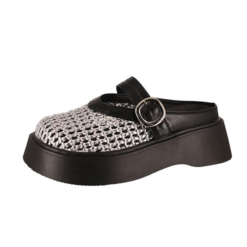 Thick-bottomed Bag Head Slippers Women's 2025 New Summer Fashion Outer Wear One-pedal Woven Hollow Breathable Half Slippers