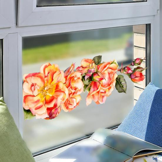 Selbstklebende Rosen Wandaufkleber Wiederverwendbare Statische Glasaufkleber Klebefrei Wasserdicht Feuchtigkeitsbeständig Fensteraufkleber für Wohnzimmer Schlafzimmer Heimdekoration