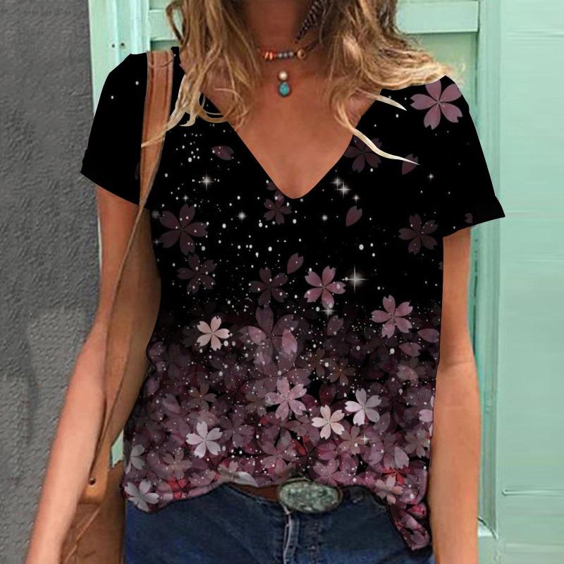 

Летняя футболка с 3D-принтом, с коротким рукавом, V-образным вырезом, повседневная S