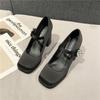 Rhinestone Decorative Square Head Single Shoes 2025 Autumn New Korean Version High Heels Thick Heel Thin Word with Mary Jane Shoes Women