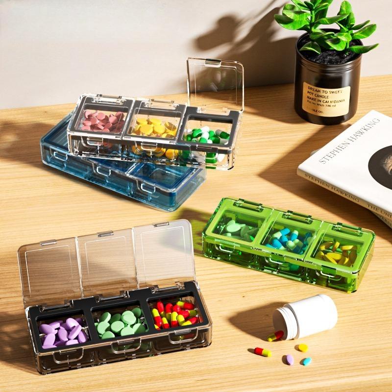 1PC Portable Three Compartment Medicine Box Storage Box with Moisture-proof Sealing for Drug Storage