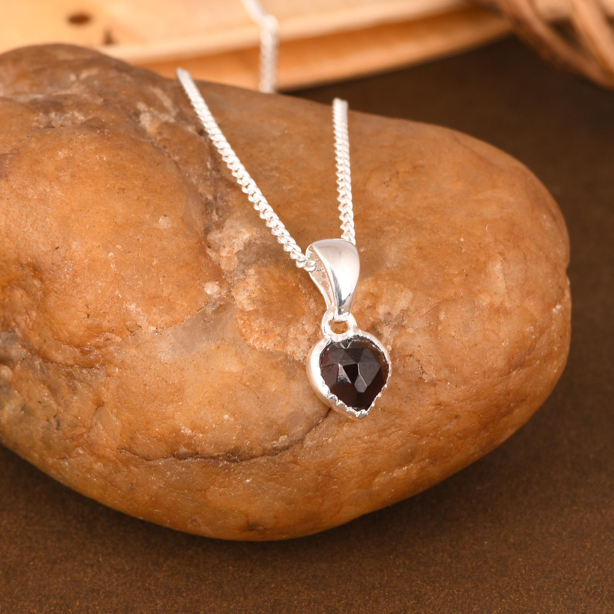 Garnet Heart Necklace, 925 Sterling Silver, 5mm Garnet Pendant, 18 Inch Chain.