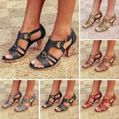 Women's Ladies Elegant Buckle Strap Peep Toe High Heel Sandals Roman Shoes