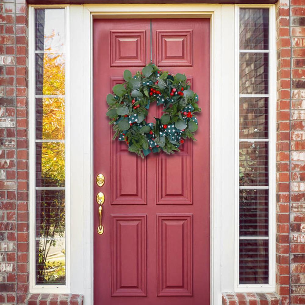 

Beautiful Christmas Wreath Decoration With Realistic Leaves And Colorful Ornaments For Holiday Cheer Green Red Wreath