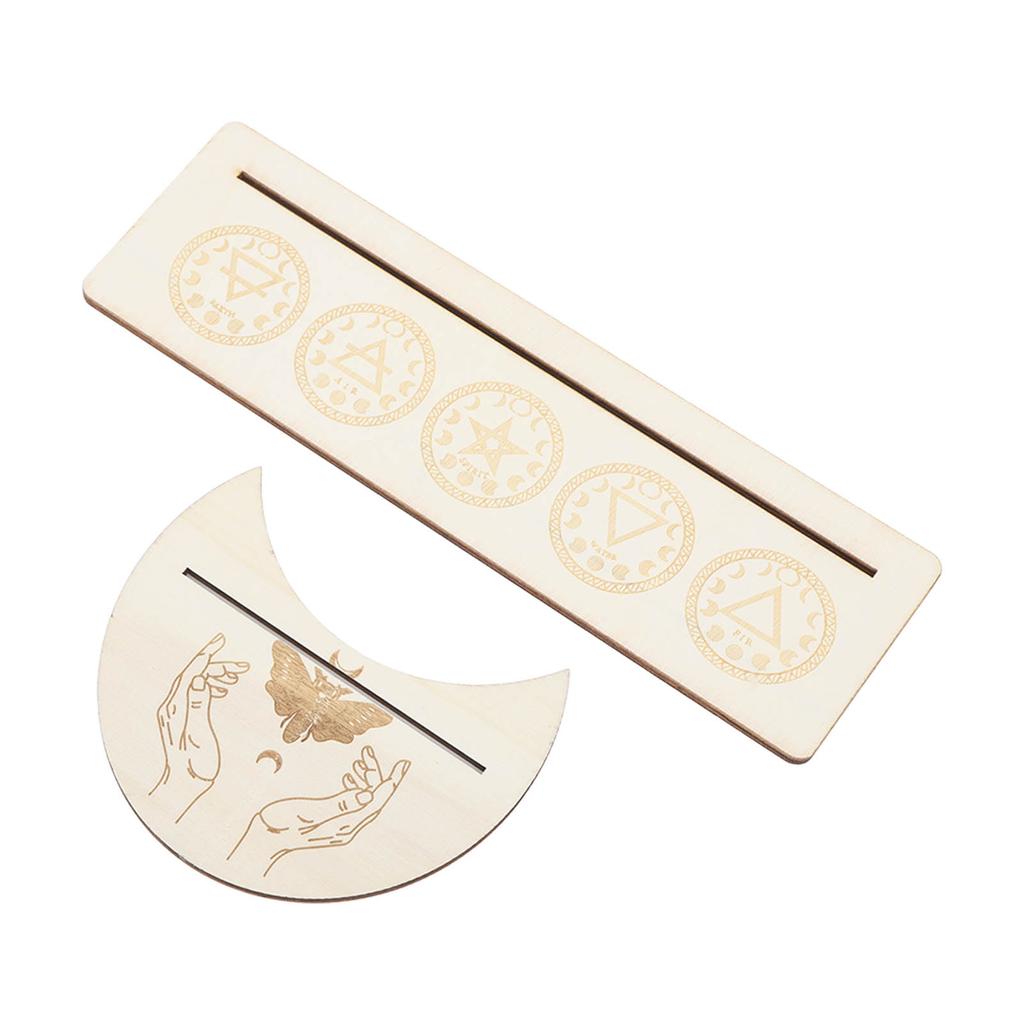 2 Sztuki Drewniany Stojak Uchwyt na Karty Tarota Stabilny Kształt Księżyca i Prostokątny Drewniany Ekspozytor na Karty Tarota