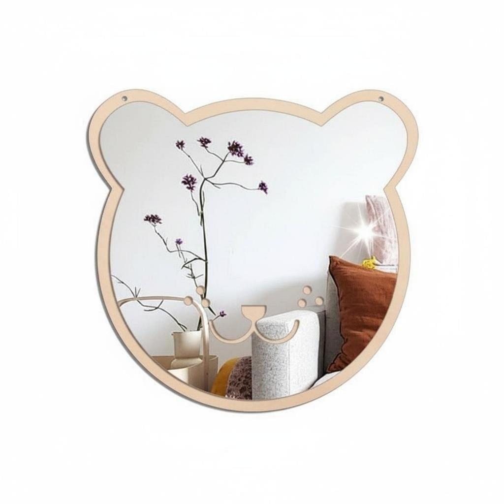 Animal Design Children Wall Mirror Acrylic Wood Frame Easy Hanging Shatterproof