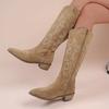 Fashion Women Boots Embroidered Western Cowboy Boots Spring Autumn Pointed Toe Thick Heel High Knee Boots PU Leather Long Boot Botas New