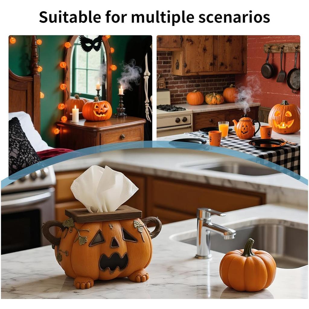 Halloween Pumpkin Tissue Box Holder with Eyes Fall Pumpkin Tissue Box Cover Cute and Scary Pumpkin Tissue Box for Home Bathroom