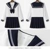 [HarnyLoom] Sailor Uniform Long Sleeve Authentic School Uniform Skirt Bow Tie 3-Piece Set (Long Sleeve, M)