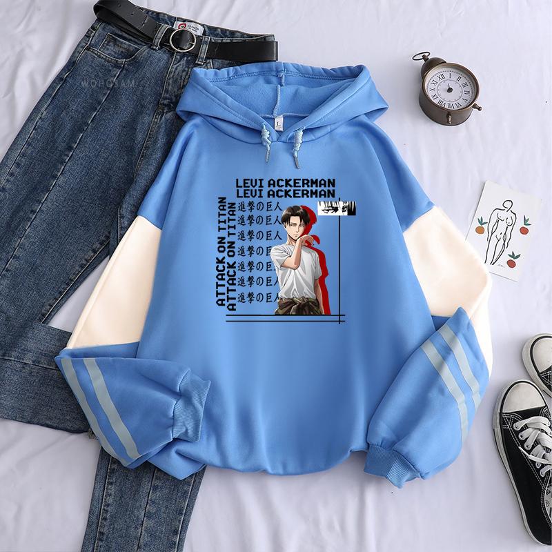 Japonské anime Attack on Titan Levi Grafické tištěné mikiny s kapucí pro muže a ženy Manga Mikiny nadměrné velikosti Mikina Harajuku Pánská streetová móda