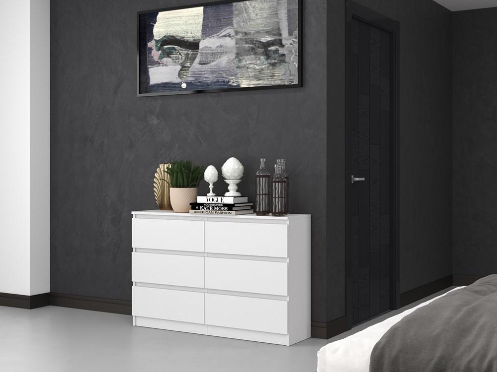 Kommode Malwa M6 120 Weiß 6 Schubladen 120 Cm Für das Wohnzimmer Für das Schlafzimmer