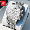 OLEVS New Men's Quartz Wrist Watches 7 Hands Moon Phase Chronograph Waterproof Stainless Steel Multifunction Man Watch