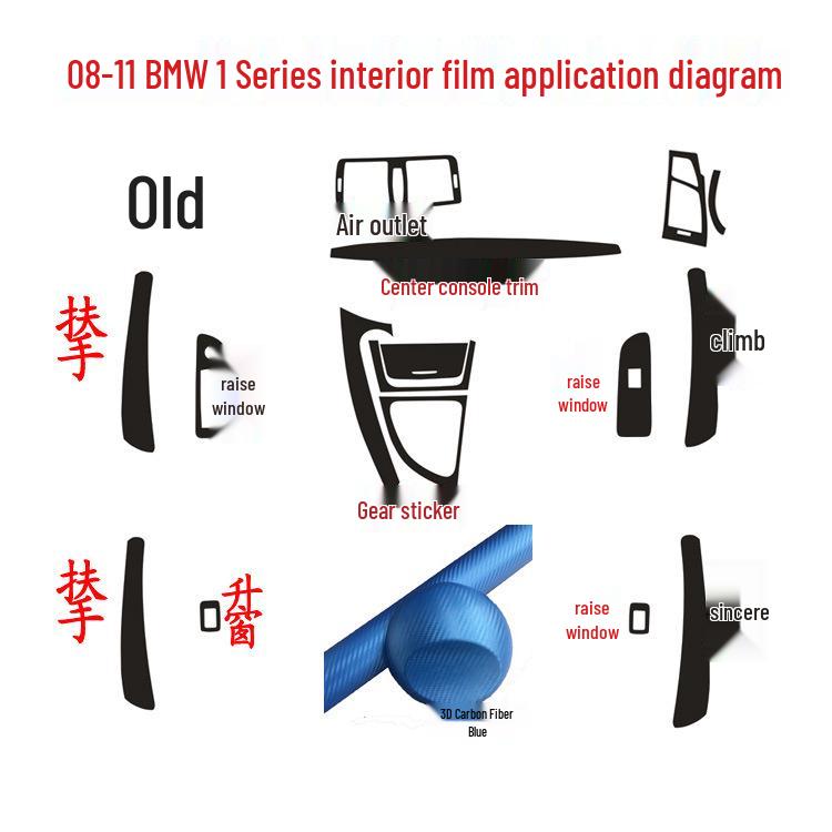 BMW 1 Series 06-11 Interior Carbon Fiber Gear Console Color Change Sticker
