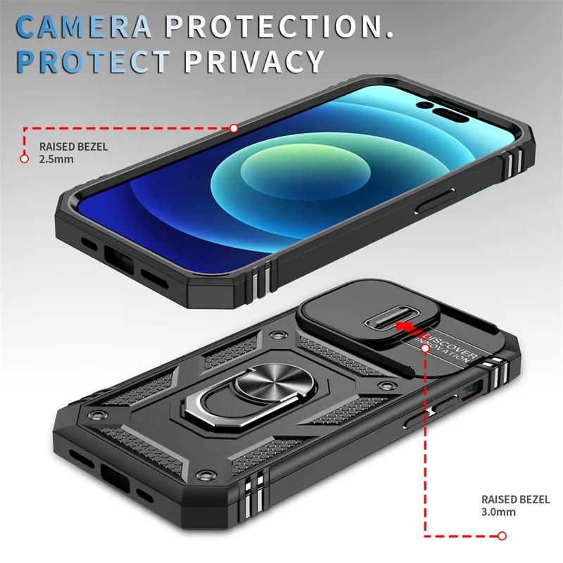 Shockproof Lens Protect Funda For iPhone 17 16 15 14 13 12 Pro Max Plus 13mini Case Armor Ring Stand Cove for iphone17 Pro Max