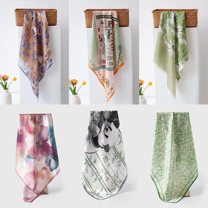 Elegant Green Daisy Mulberry Silk Scarf - Pastoral Style Women's Neck Warmer
