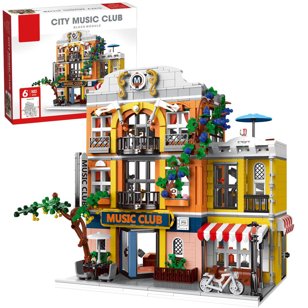 Garten Hotel Themen-Bausatzsteine mit Licht Stadt Straßenansicht Modellsteine Kreatives DIY-Set Ideales Geburtstagsgeschenk Spielzeug für Kinder