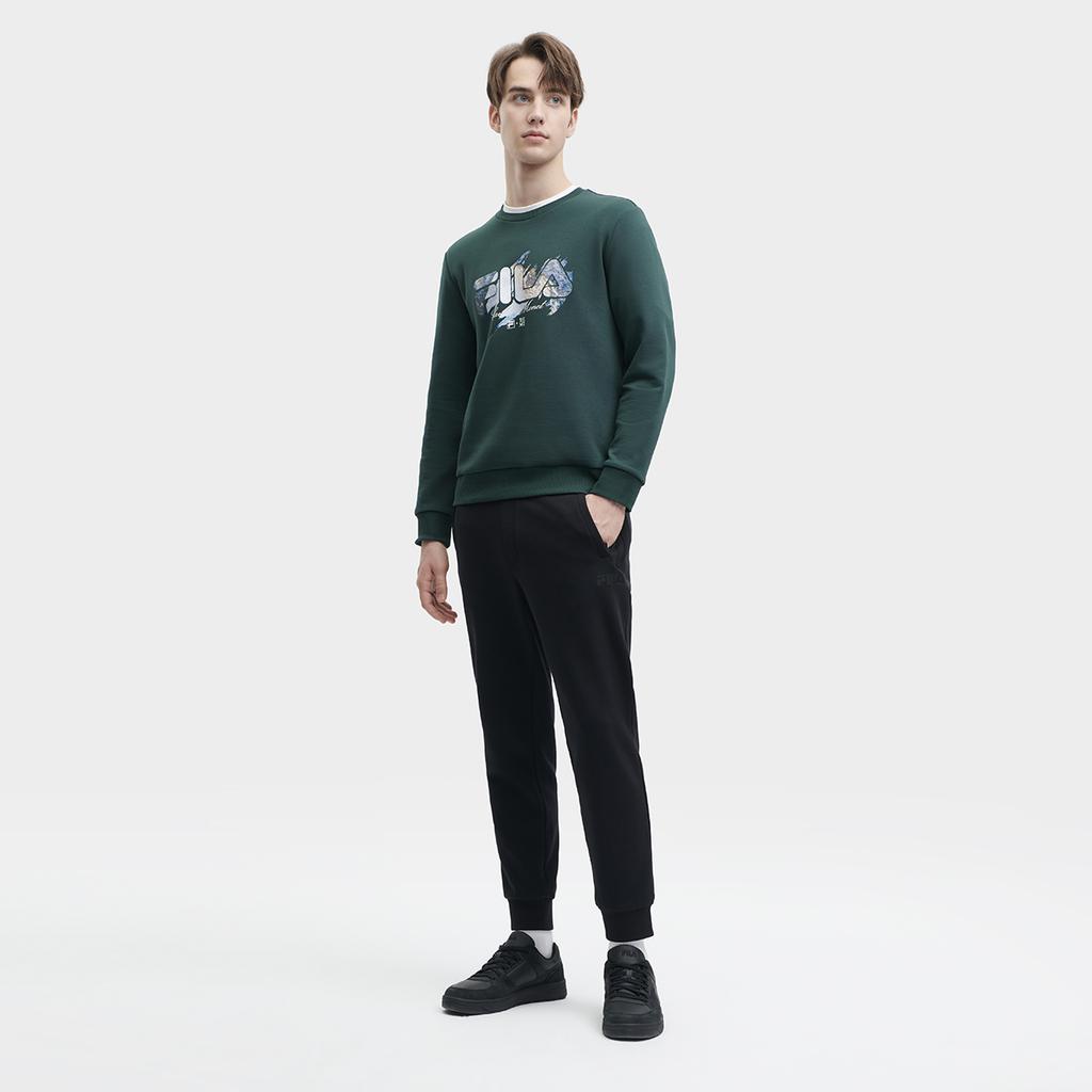 Fila X The Met 2023 Winter New Knit Pullover Casual Basic Crewneck Sweatshirt Men Sweatshirt Deep-Bamboo-Green F11M348217F-DG