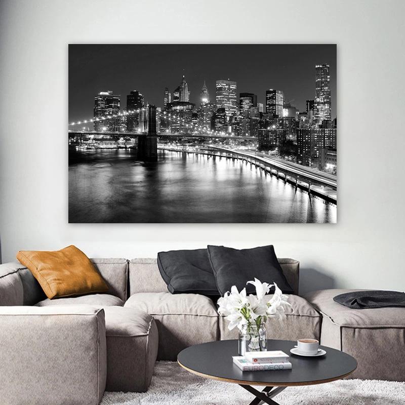 New York City Manhattan Posters Night Views Decorative Painting Wall Art Pictures Living Room Building Canvas Prints Home Decor