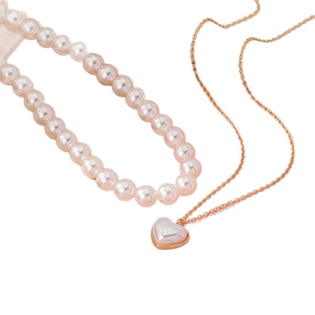 Stylish Simple Pearl Necklace Double Layer Women's Necklace Stacked Wind Alloy Necklace, Accessories
