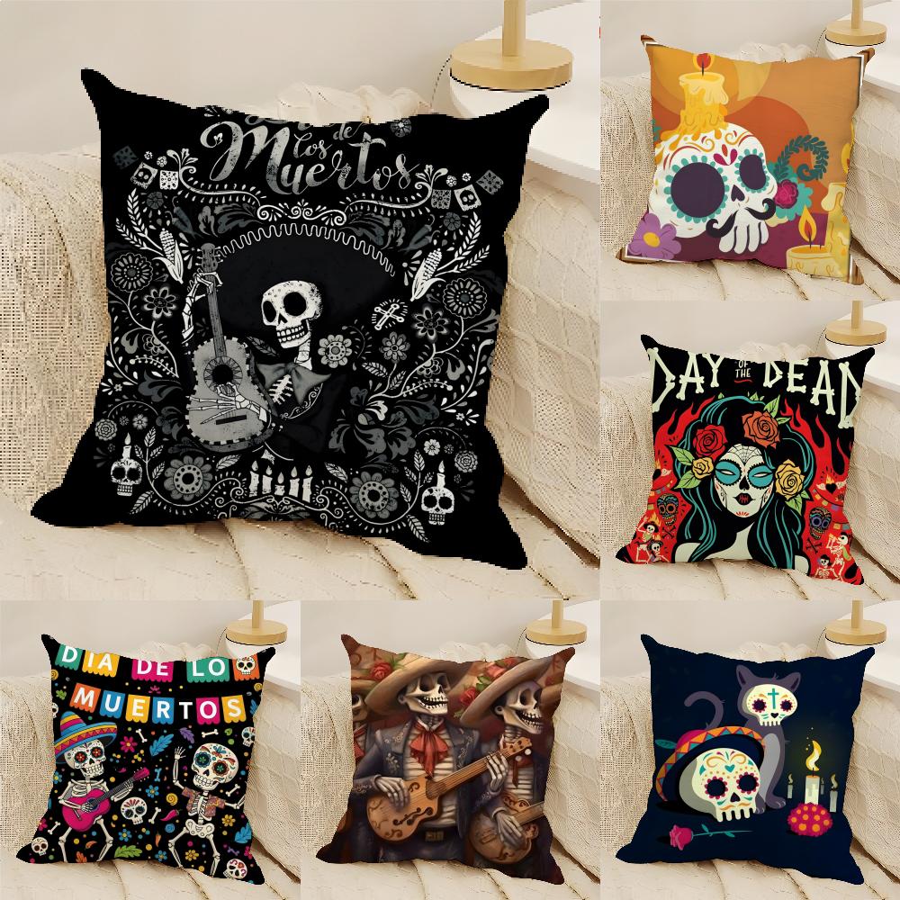 Festival D-Dia De Muertos 1 Pillow Case Linen Cushion Covers For Decorative Sofa Home Pillows Case Car Chair Pillows Cases