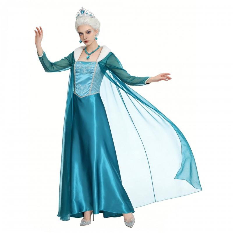 Elsa Costume Dress With Cape Women Cosplay Halloween Party Fancy Outfit Size S-4XL