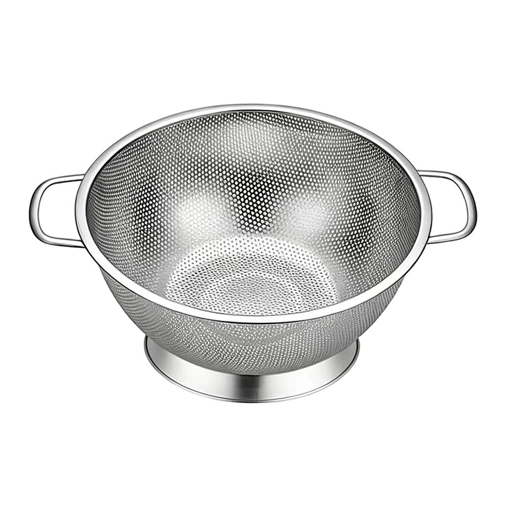 Stainless Steel Kitchen Colander with Side Handles and Raised Base for Washing Vegetables Fruits Pasta Rice Durable Mesh Basket