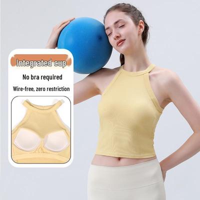 Women's Slim Fit Halter Ribbed Sports Bra with Pads - Breathable, Beautiful Back Yoga Vest for Summer Fitness