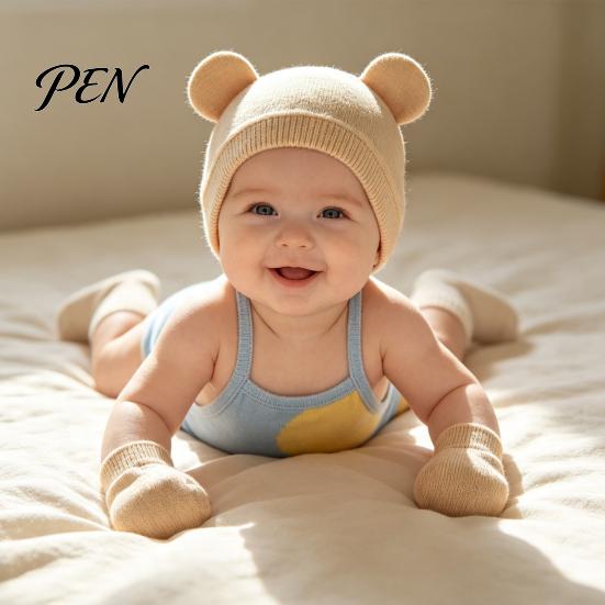 Minimalist Baby Outfit Newborn Hat Gloves And Booties Set, Cotton Infant Bear Ears Anti Scratch Care Gift Set Mittens & Foot Protectors for