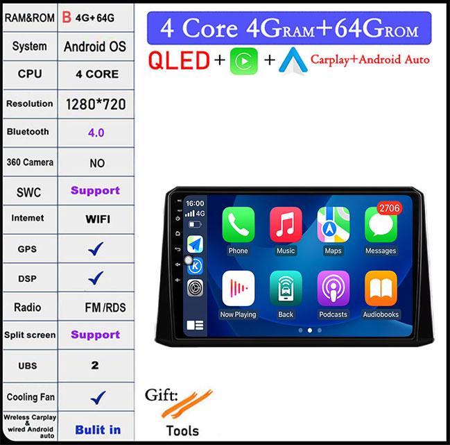 For Toyota Corolla 2019-2020 Auto GPS Navigation Android 14 WiFi lPS/QLED Screen RDS Stereo Radio CarMultimedia Player 4GLTE