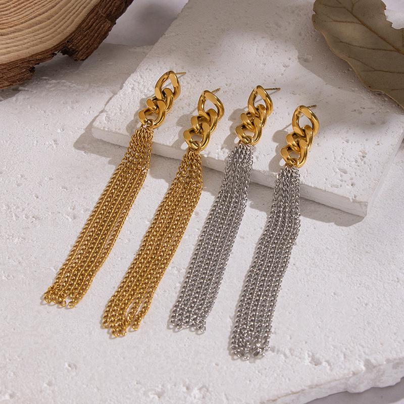 1pair Stainless Steel Rendy 18K Gold Color Chain Tassel Drop Earrings for Women Couples Hypoallergenic Daily Wear Party Layering Jewelry Gifts