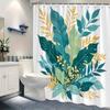 1pc Tropical Leaves Polyester Shower Curtain, Stylish Home Bathroom Decor, Dark Green, Yellow and Light Green Leaves with Hook