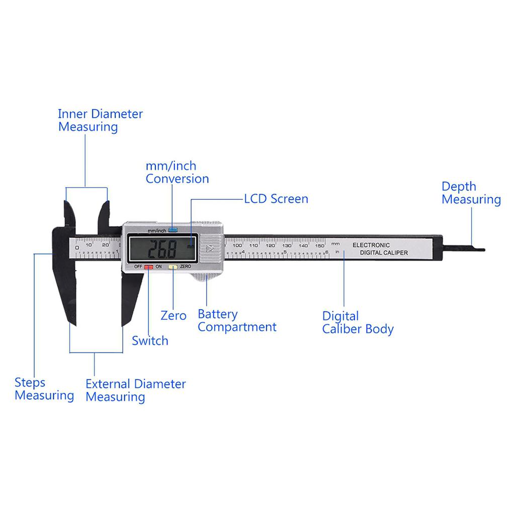 Digital Caliper with Extra Large LCD Screen for Measuring Inside Outside Depth Steps (Silver)
