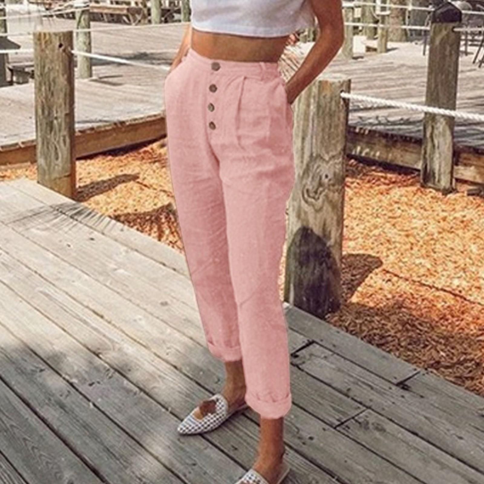 

Модные женские однотонные повседневные брюки с карманами на пуговицах и брюками для отдыха M розовый