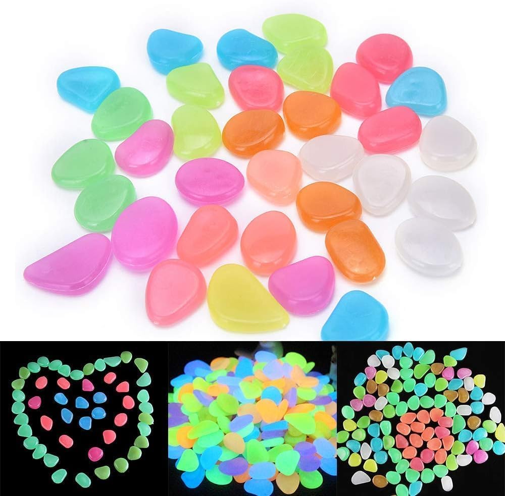 500 pcs Colorful Glowing Stones for Outdoor Decor, Garden Lawn Yard, Aquarium, Fish Tank, Luminous Pebbles Powered by Light