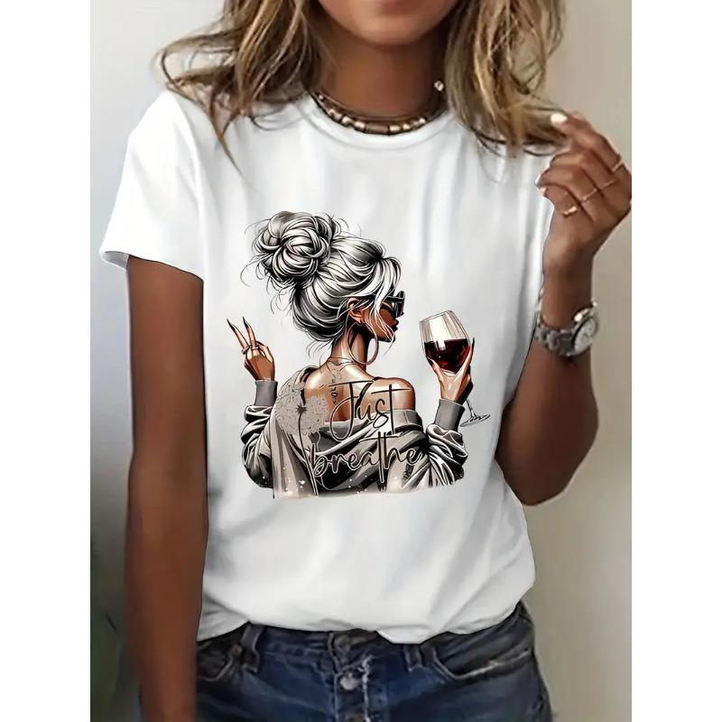 Y2k 90s 2000s Hot Sale Fashion Tshirt Artistic Wine Drink T-shirt Print Short Sleeve T Shirt Clothing Top Tee