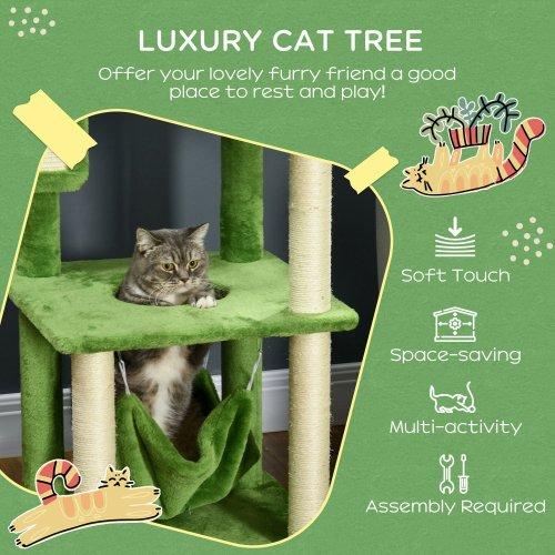 Green Indoor Cat Tree with Hammock, Cat Tower with Scratch Column, Platform, Ball, Indoor Cat Furniture.