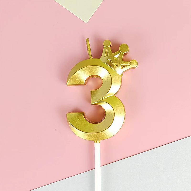 1 Pc Gold Crown Digital Candle Number Birthday Cake Candle Kids Birthday Party Wedding Cake Candle 0-9 Number Candle
