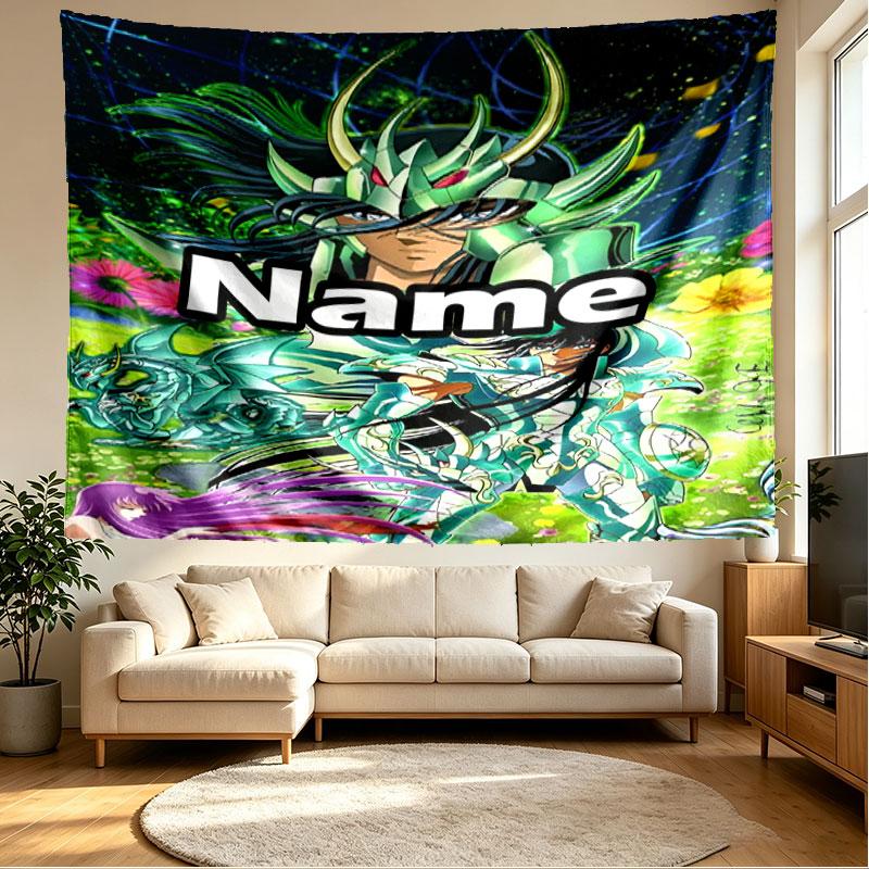 Custom Name Personalized Saint Seiya Print Tapestry, Wall Art Decor, Bedroom, Dorm, Apartment, LivingRoom, Party Backdrop, Gift for Birthday