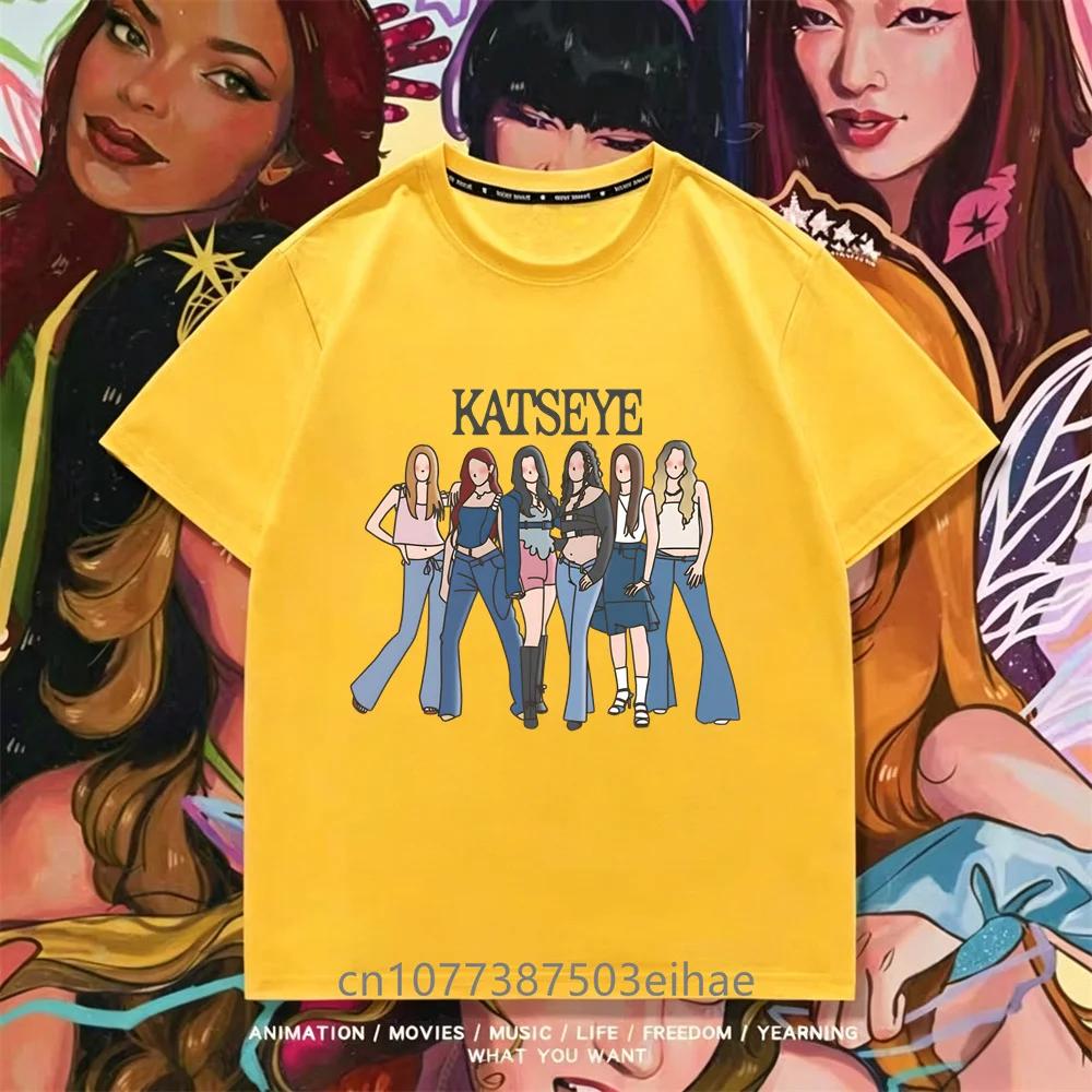 Stylish Katseye Idol Figure T Shirt Kpop Unisex Short Tee Boys Girls Megan Daniella Manon Lara Sofia Yunchae Street Fashion Top