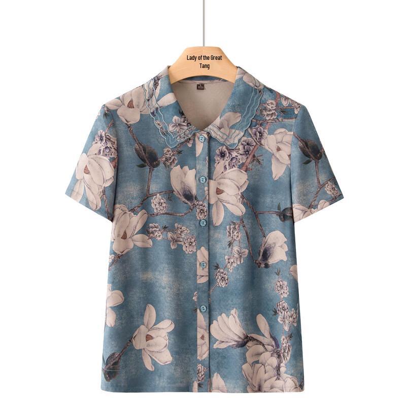 Women s Summer Loose Fit Short Sleeve Lapel Blouse 4XL