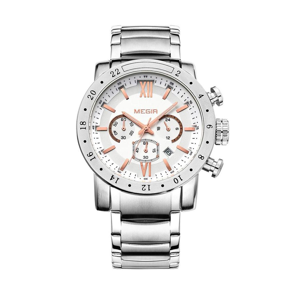 Megir Original Quarz Männer Uhr Edelstahl Business Handgelenk Uhren Uhr Männer Große Zifferblatt Wasserdicht Leucht Relogio Masculino